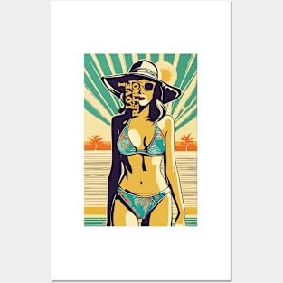 i love retro themed beach palm and girl design Posters and Art